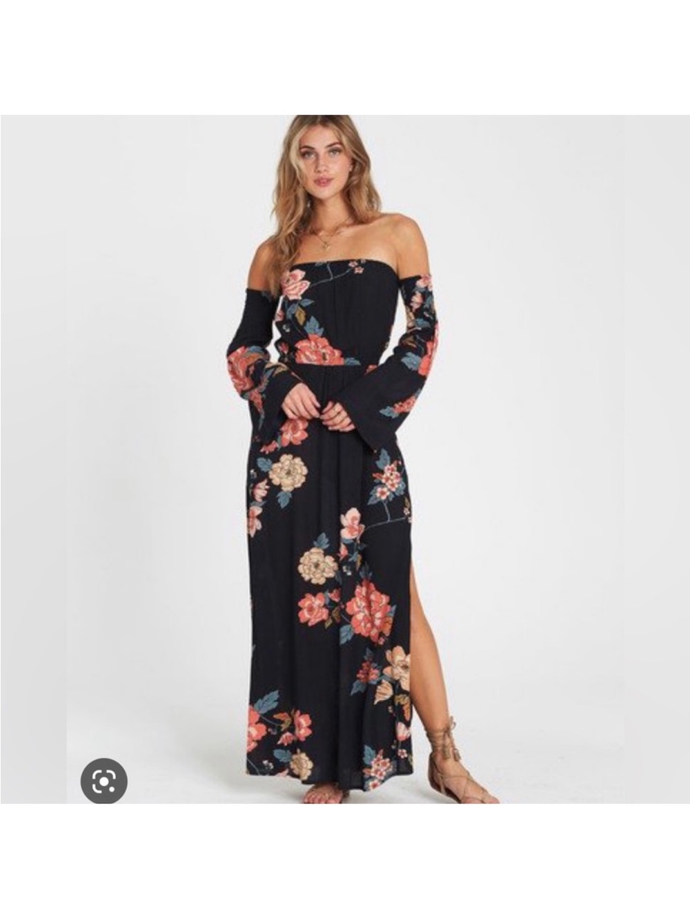 Billabong Black Off-Shoulder Long sleeve Floral Maxi Dress